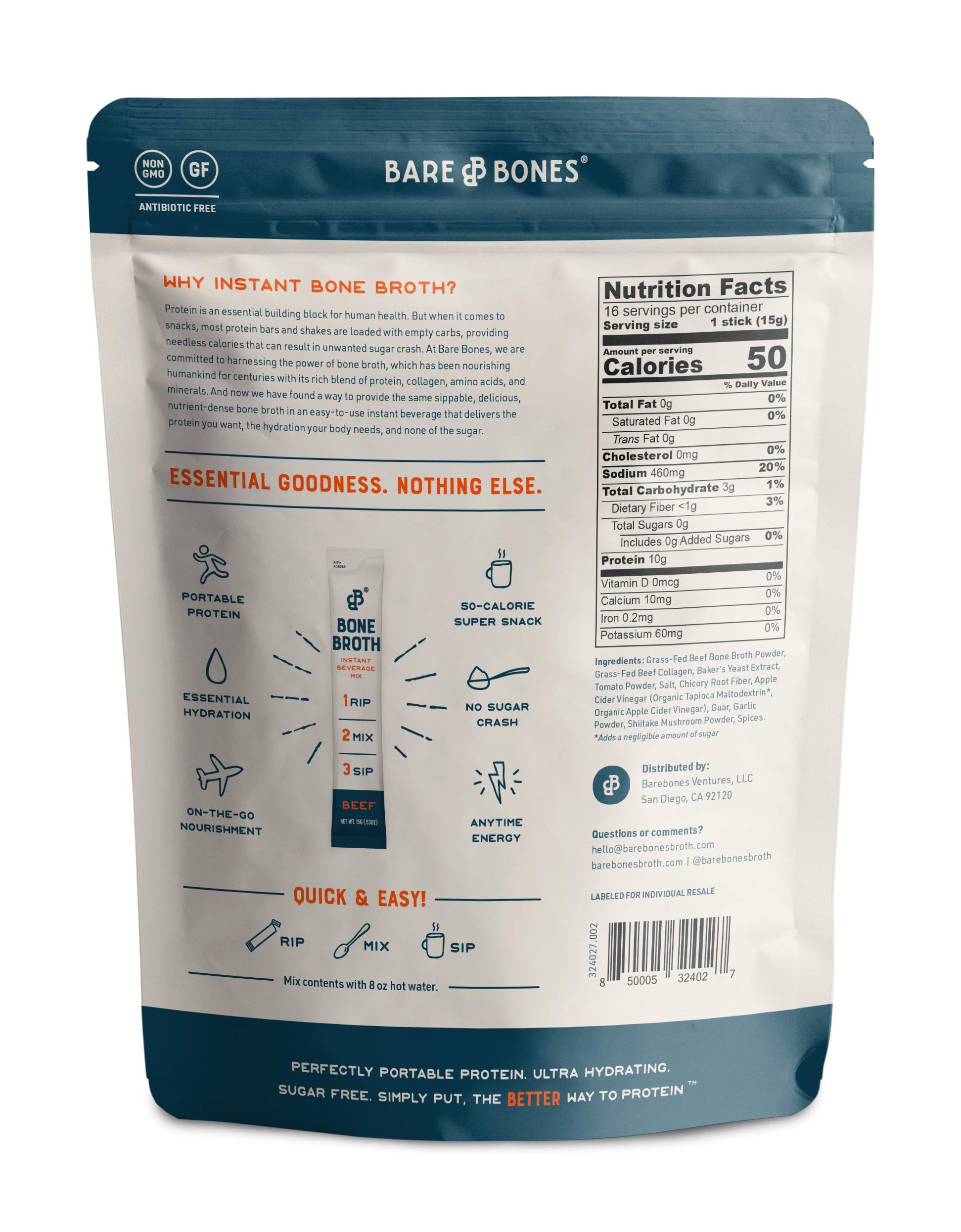 Bare Bones grass-fed beef collagen enhances savory broth flavor.