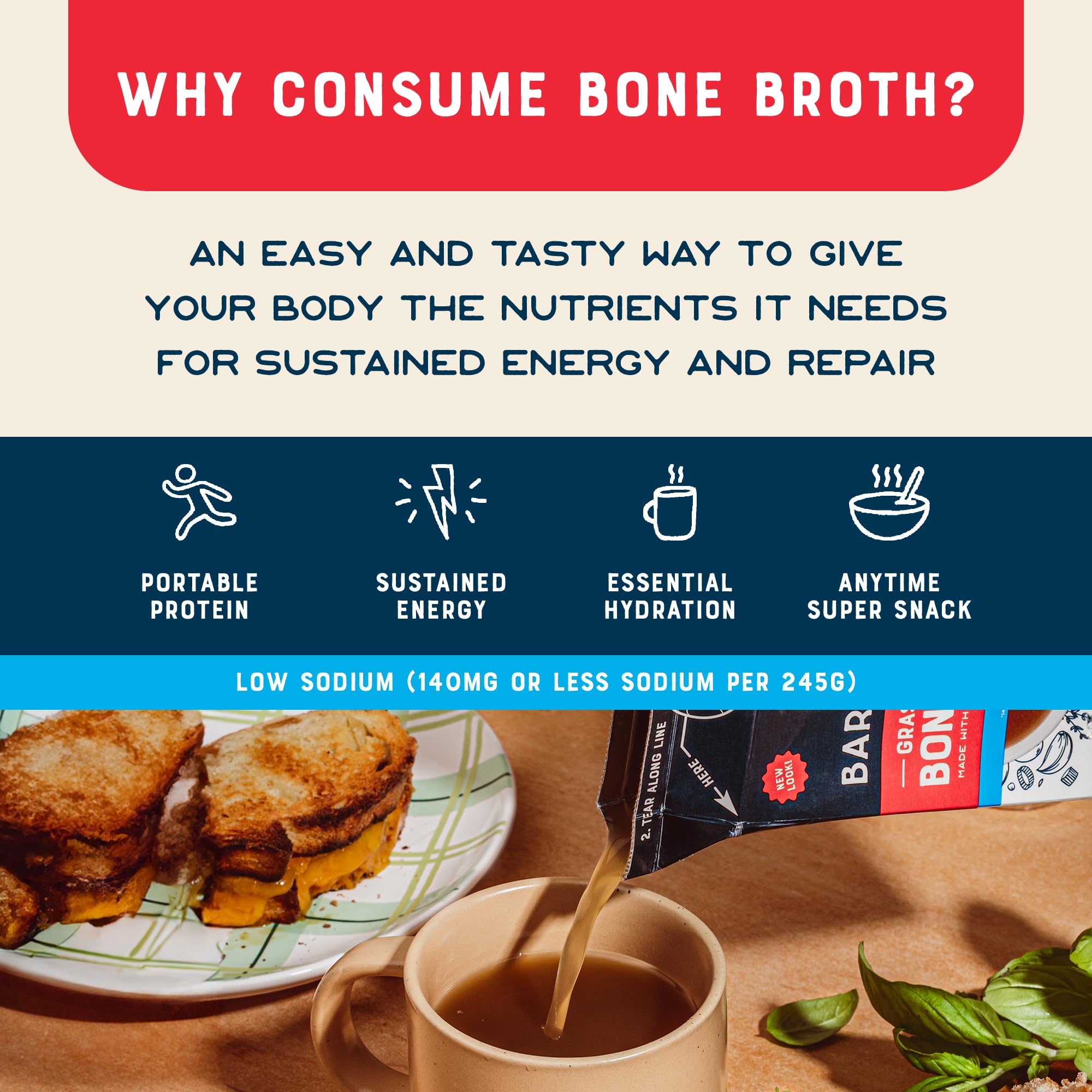 Bare Bones grass-fed bone broth ingredients showcase natural flavor and nutritional depth.