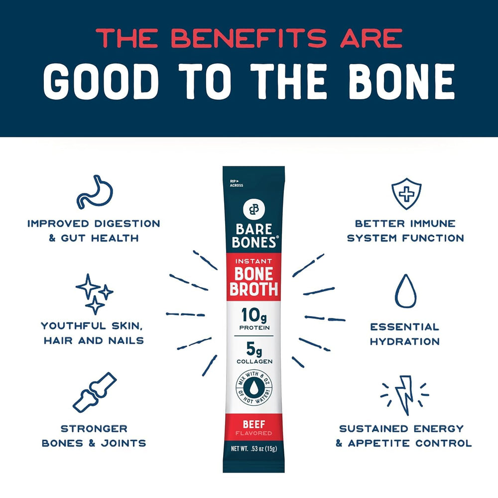 Bare Bones ingredients overlay showing real bone broth and collagen for rich flavor