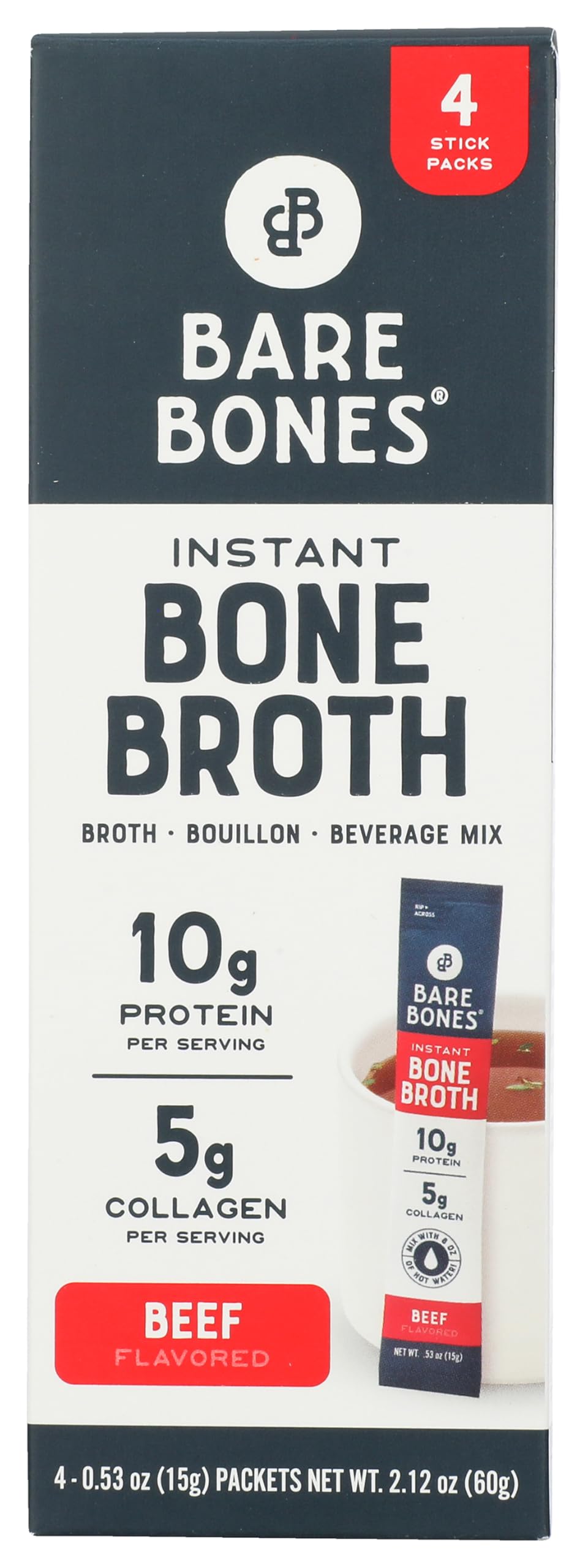 Bare Bones instant beef bone broth packets four-pack for quick protein boost