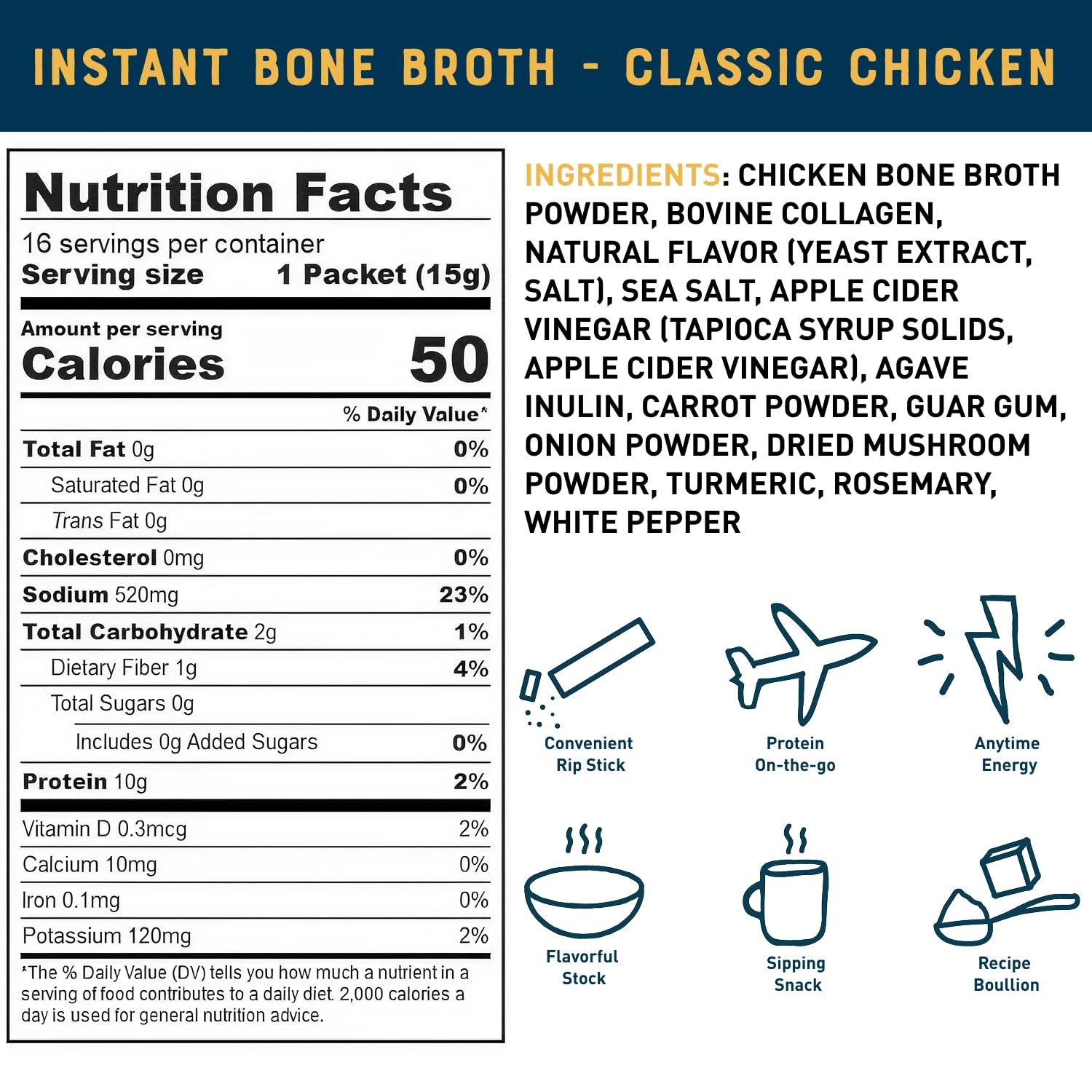 Bare Bones Instant Chicken Broth mix for quick, savory hydration