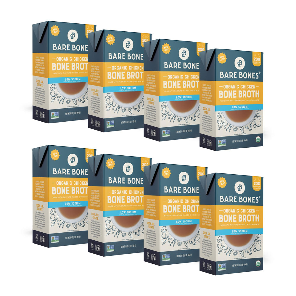 Bare Bones low-sodium broth pour shows convenient ready-to-pour packaging