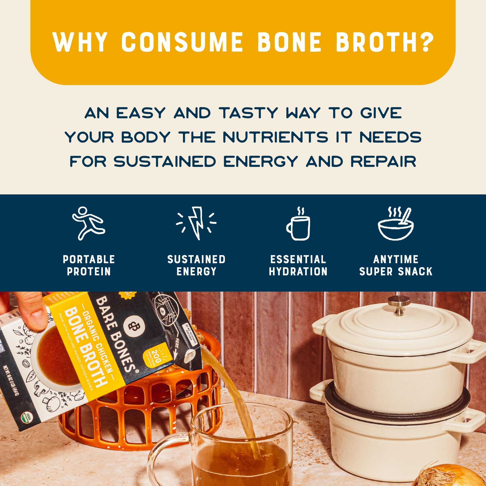 Bare Bones Organic Chicken Bone Broth gluten-free label, suitable for gluten-free cooking