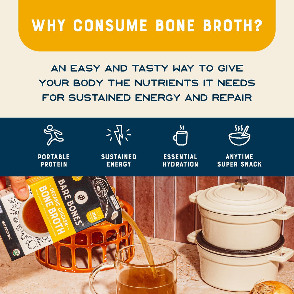 Bare Bones Organic Chicken Bone Broth gluten-free label, suitable for gluten-free cooking