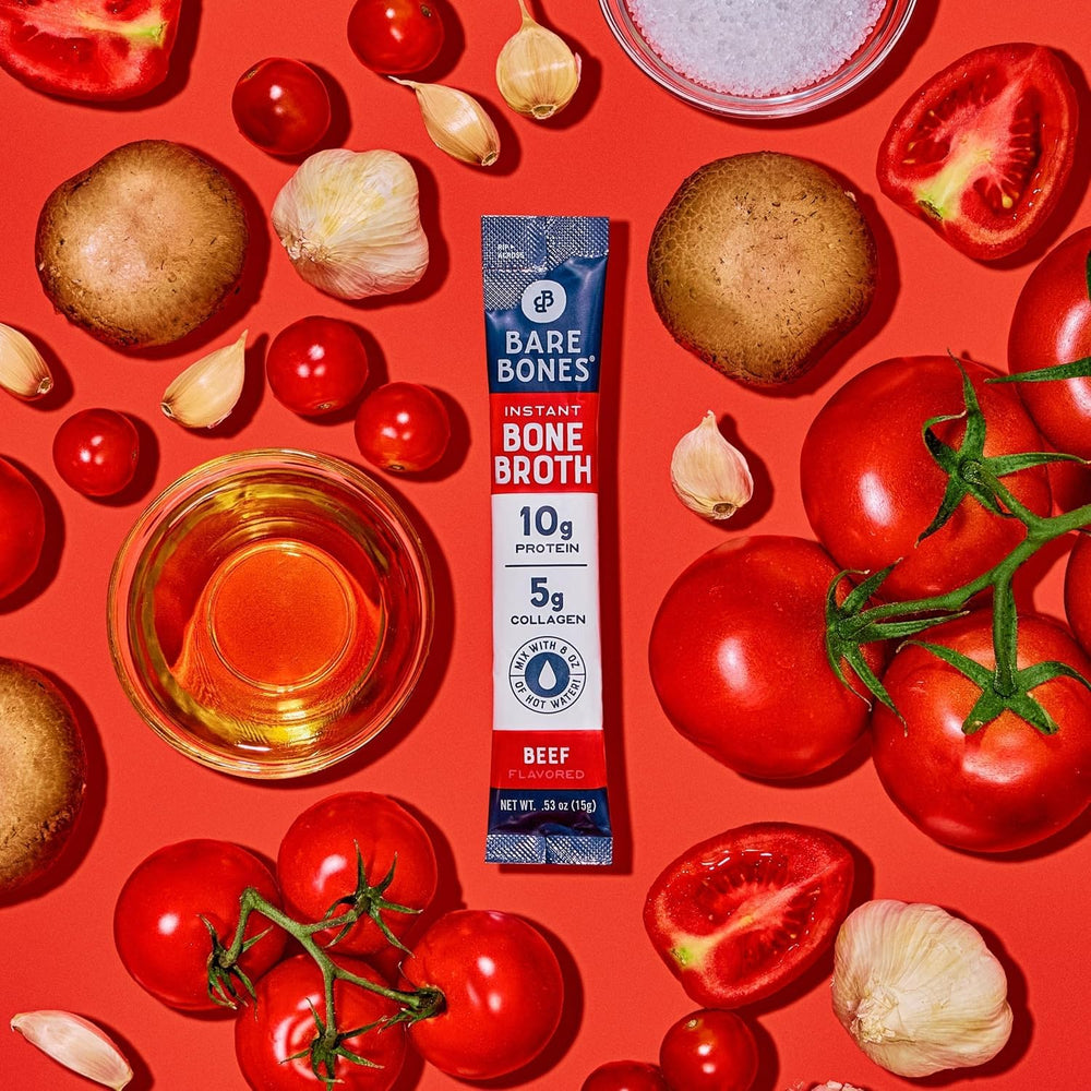 Bare Bones packets in bag for on-the-go hydration and protein