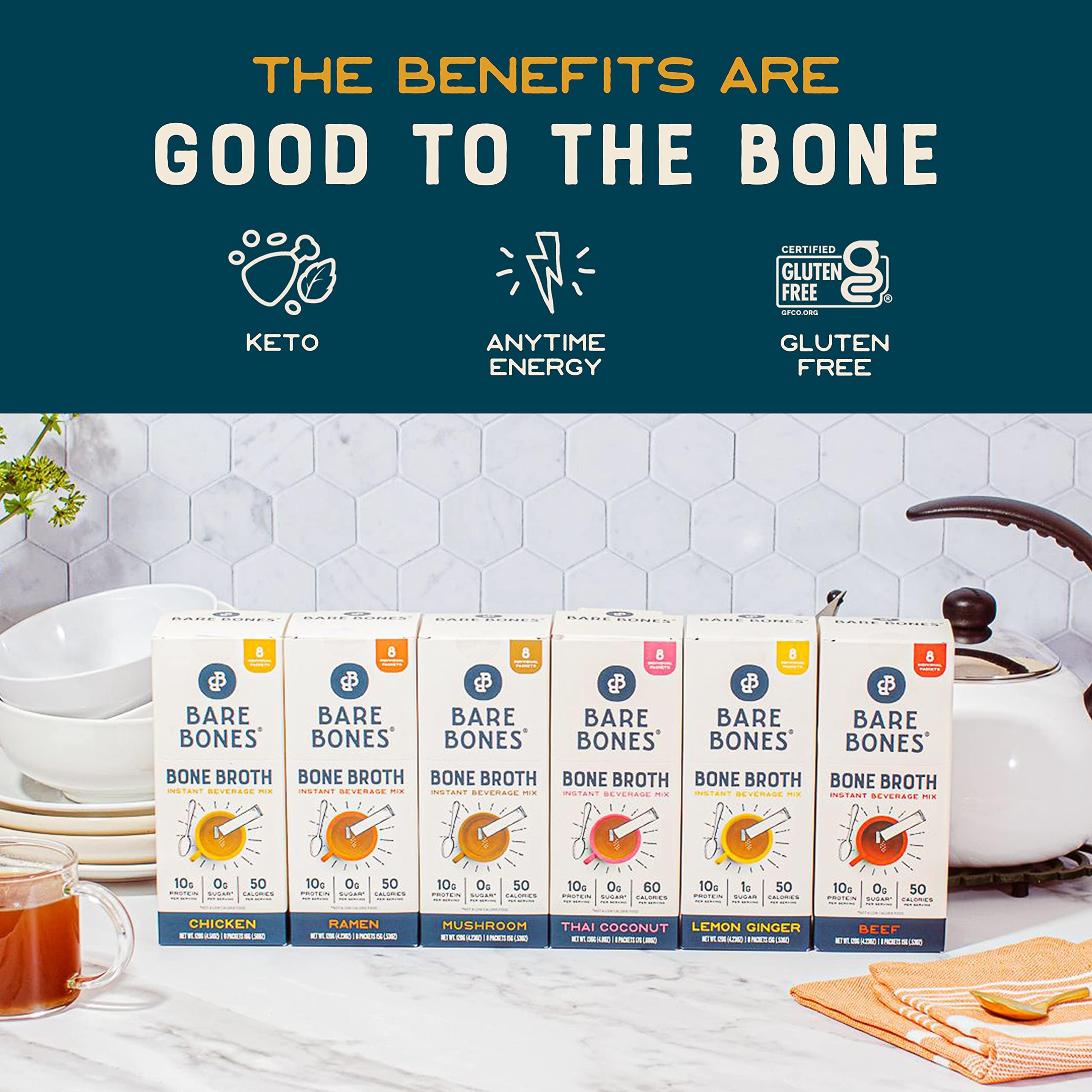 Bare Bones Ramen bone broth setup on kitchen counter for quick prep.