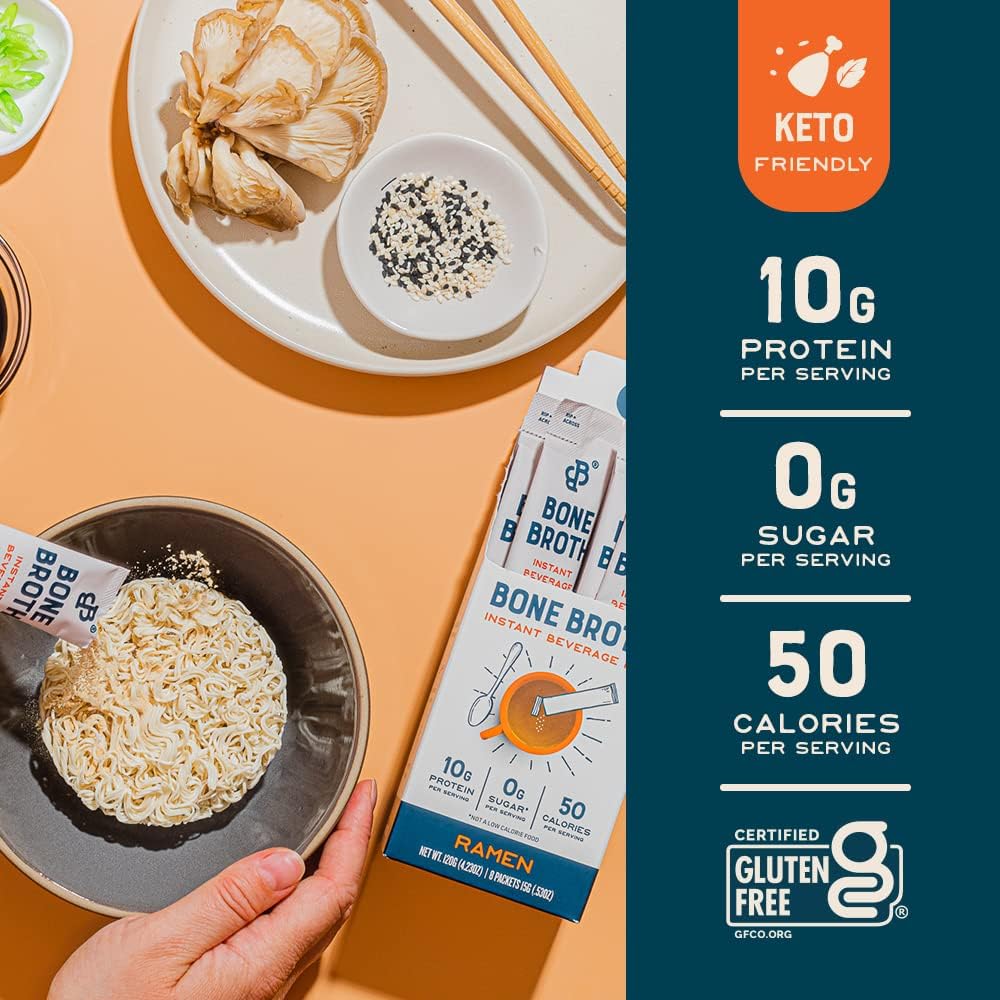 Bare Bones Ramen bone broth nutrition panel on packaging.
