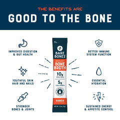 Bare Bones Ramen serving highlighting 10g protein content and collagen.