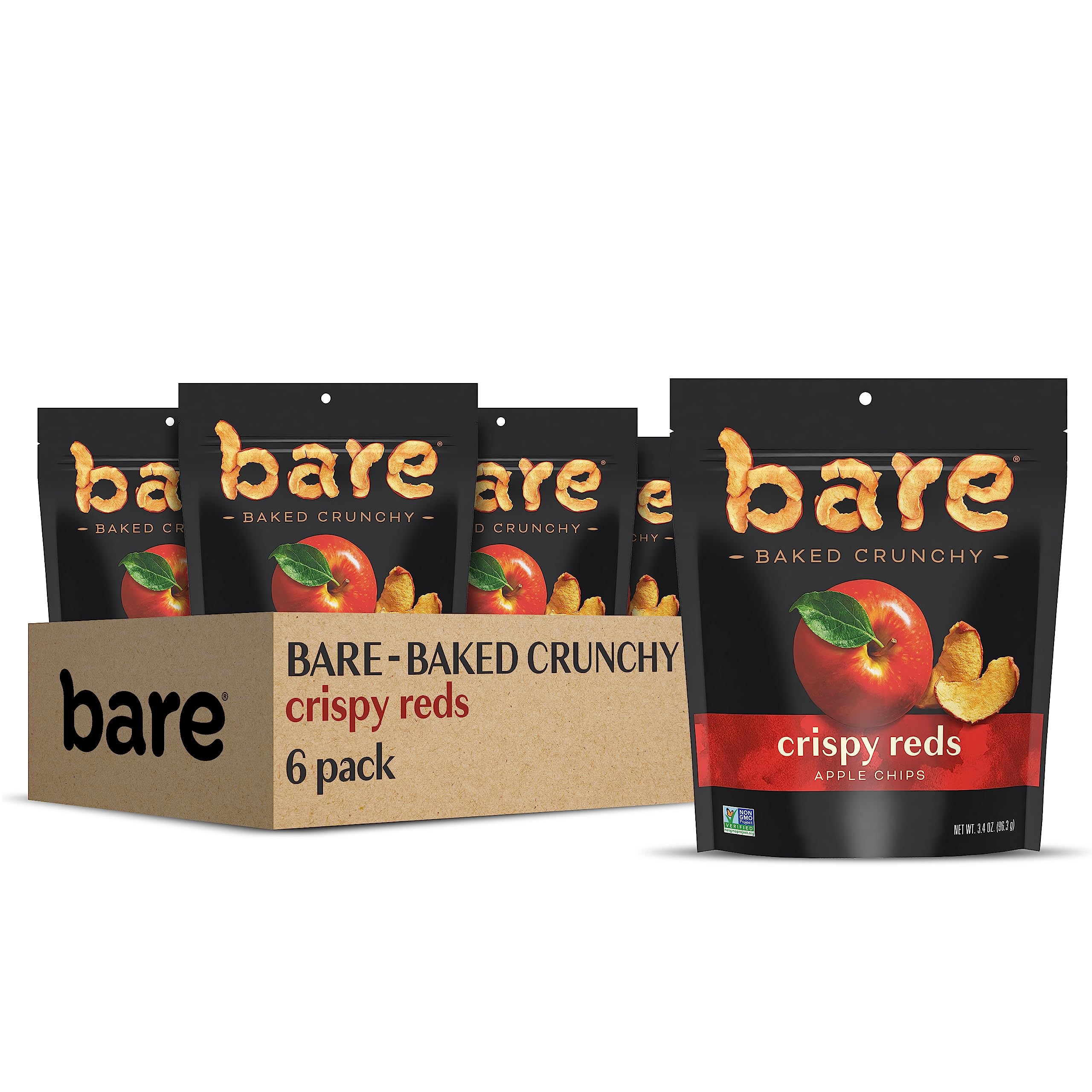Bare Fuji & Reds Apple Chips close-up shows natural crunch for a quick on-the-go snack.