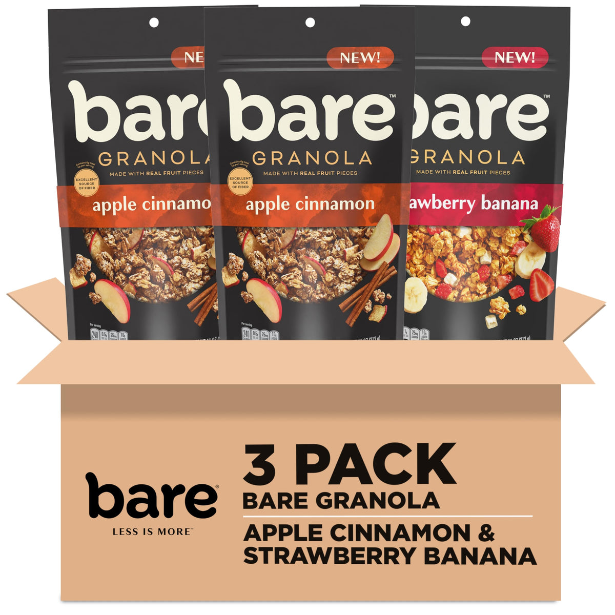 Bare Granola Variety Pack apple cinnamon bags with real fruit bits for on-the-go snacking.