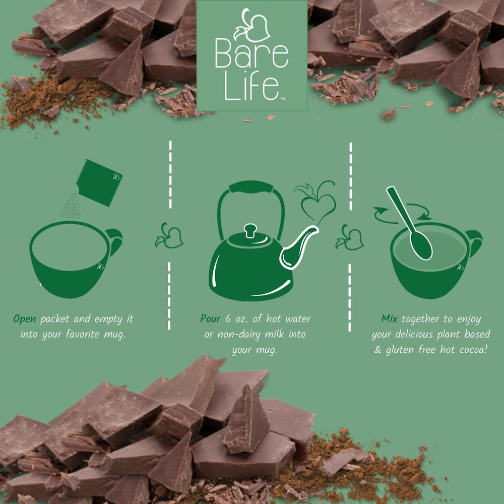 Recyclable packaging label on Bare Life hot cocoa container