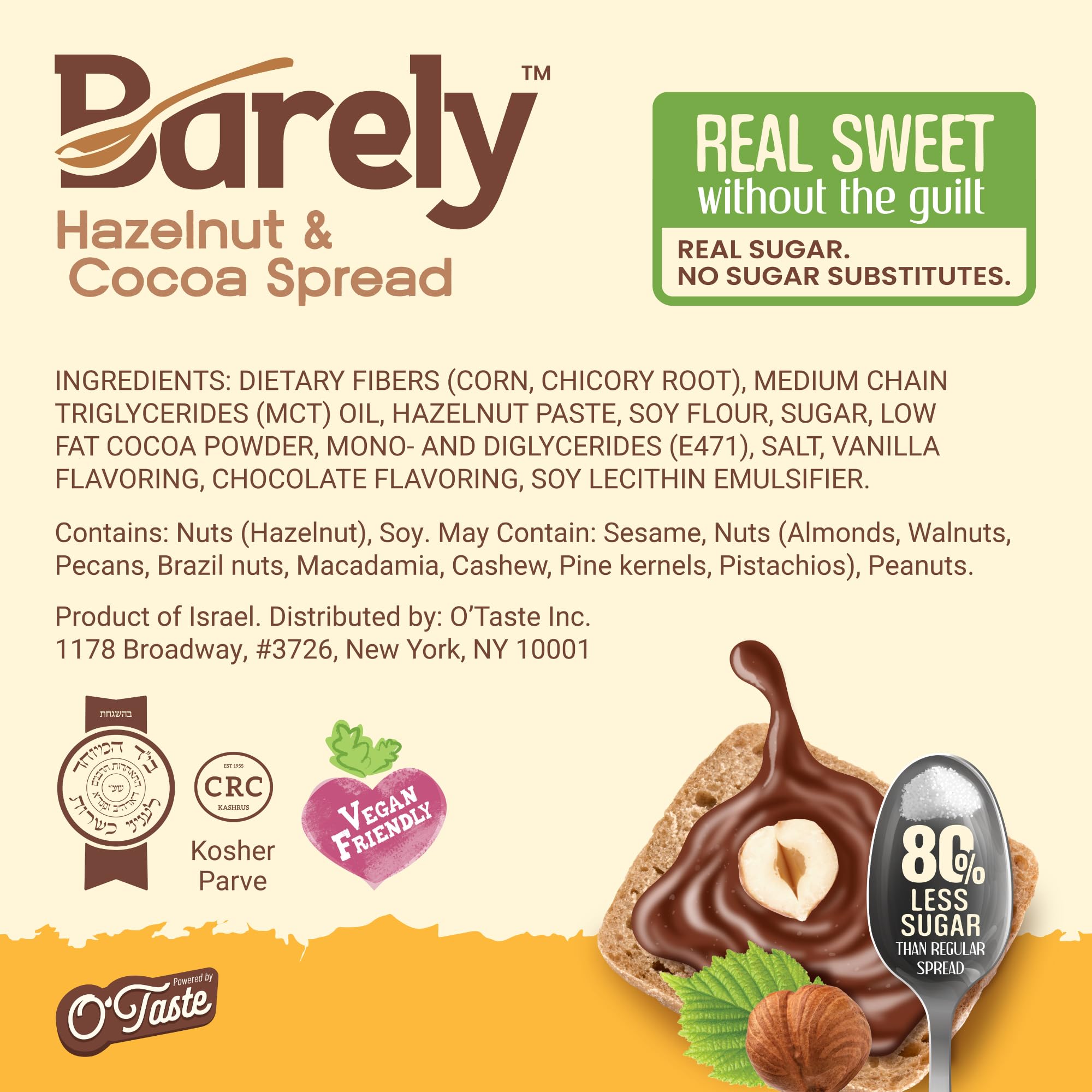 Barely Hazelnut & Cocoa Spread on pancakes, a tasty breakfast topping.