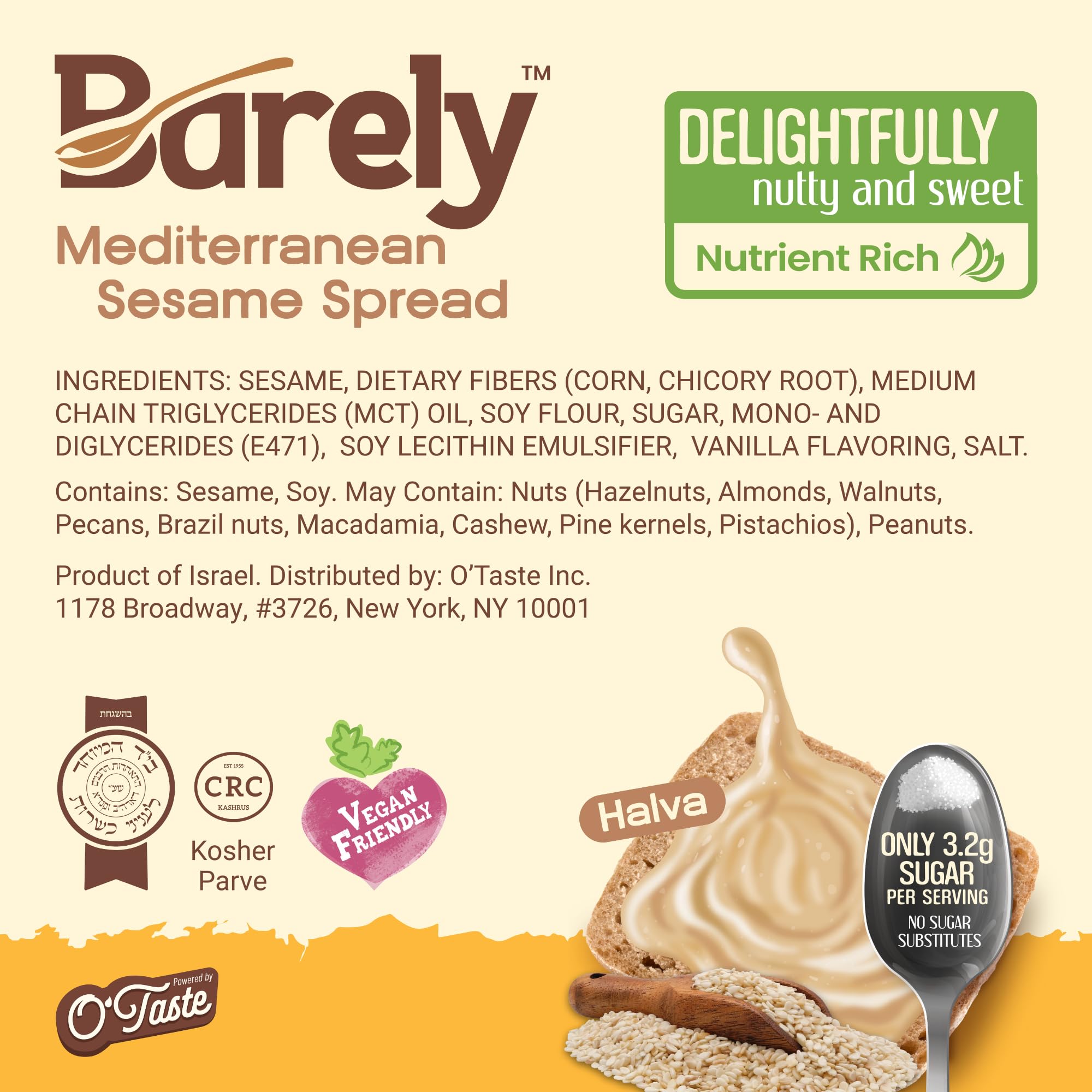 Barely Mediterranean Sesame Spread swirled into yogurt for a fiber-rich snack.