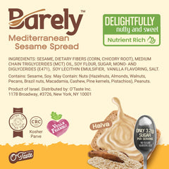 Barely Mediterranean Sesame Spread swirled into yogurt for a fiber-rich snack.