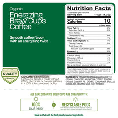Pouring BareOrganics energy brew from a coffee pod into a mug.