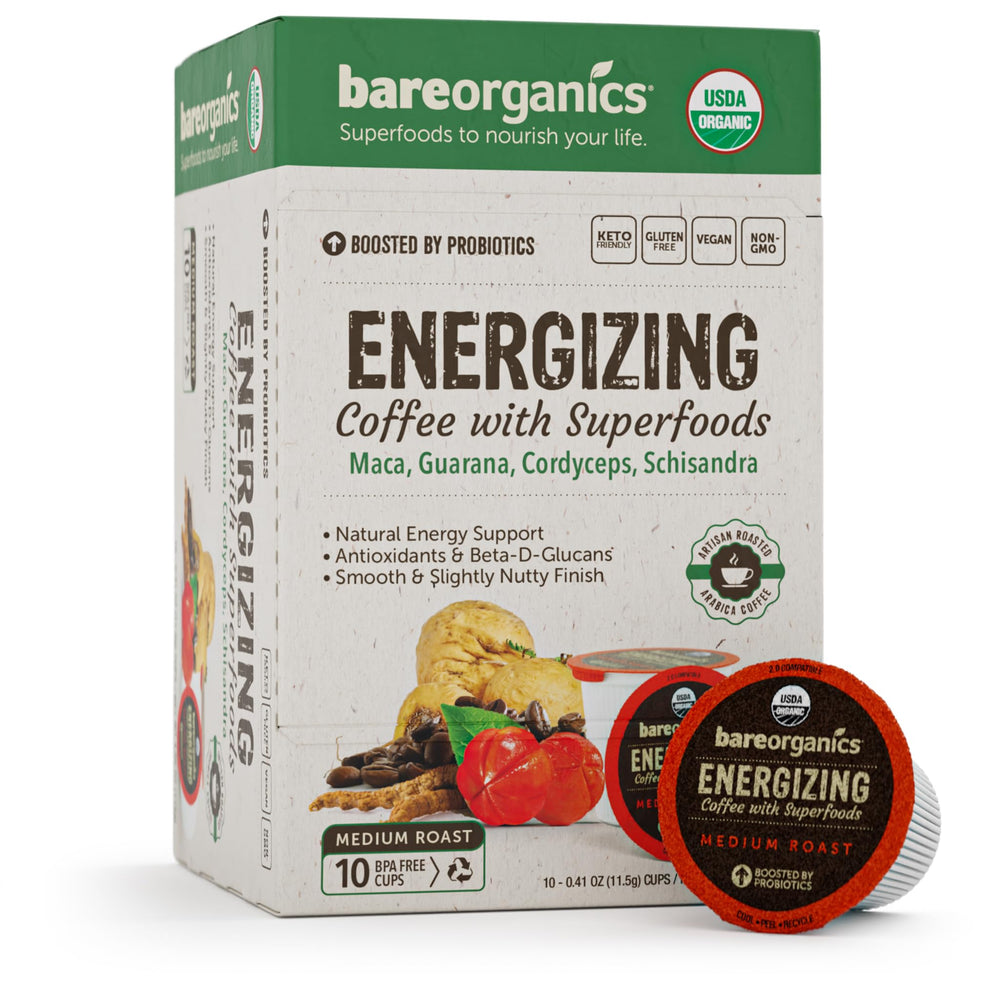 BareOrganics Energy Medium Roast coffee pod for a smooth morning boost.
