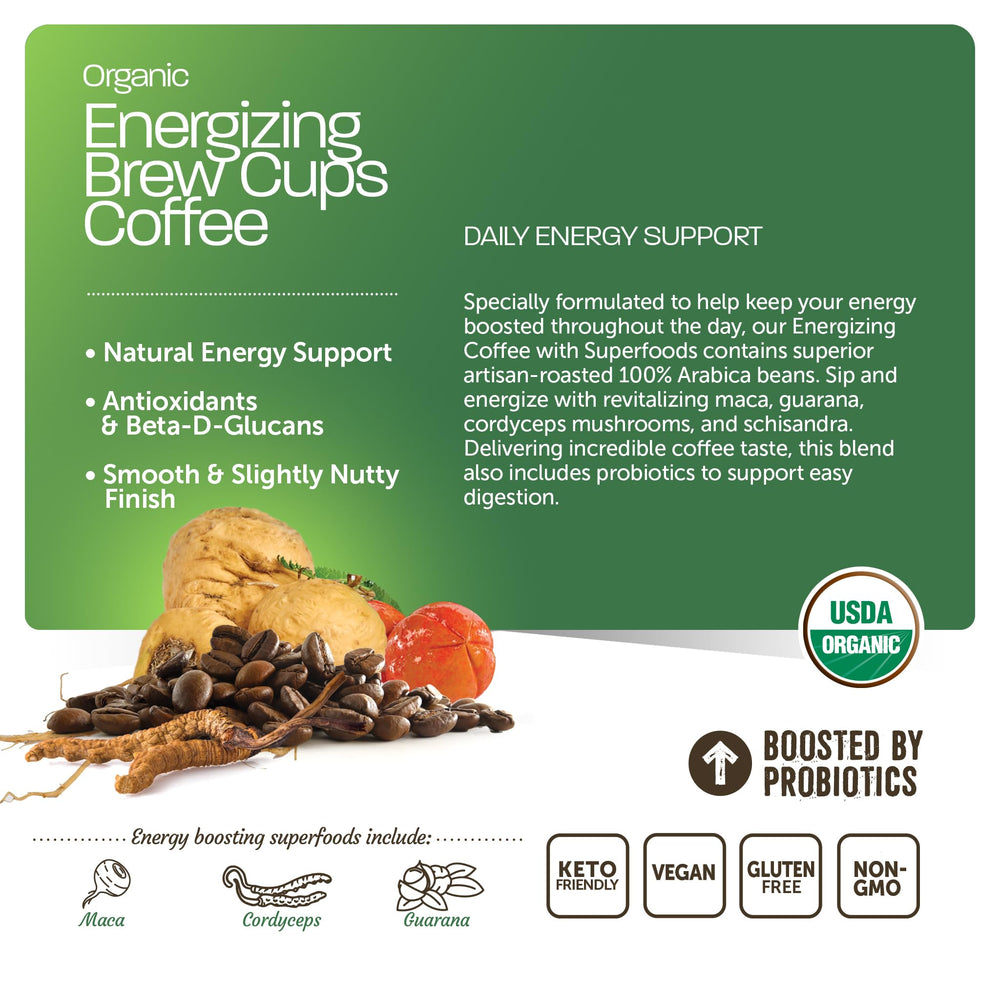 Fair-trade coffee beans ground into BareOrganics pods for pure taste.