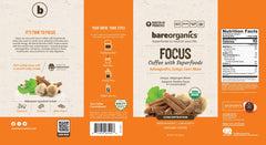 BareOrganics Focus Coffee cup with steam showing a balanced, aromatic brewing moment.