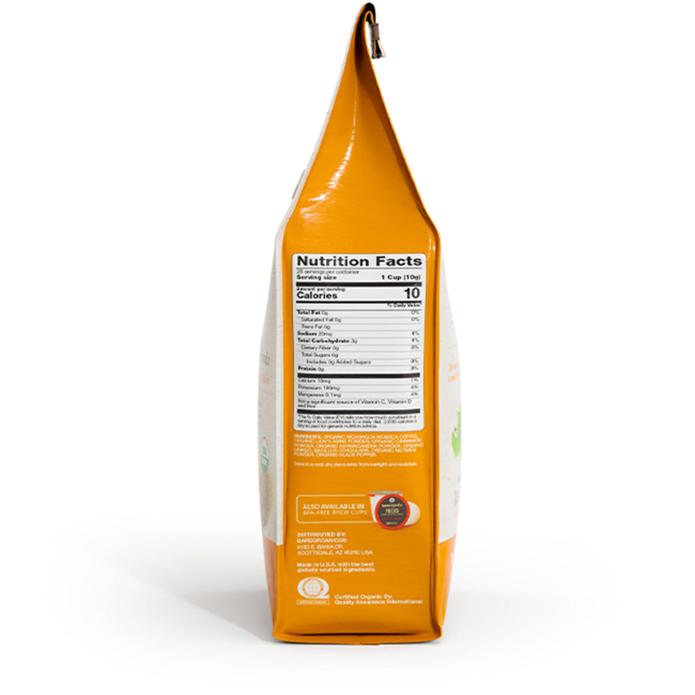 BareOrganics Focus Coffee package closeup highlighting probiotic infusion for digestion.