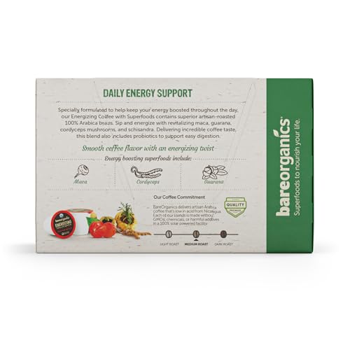 Eco-friendly BareOrganics packaging highlights sustainable, recyclable coffee pods.
