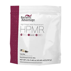 Bariatric Advantage vanilla meal replacement tub with 27 g whey protein per serving.