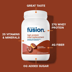 Bariatric Fusion shake in glass with ice; smooth chocolate peanut butter flavor.