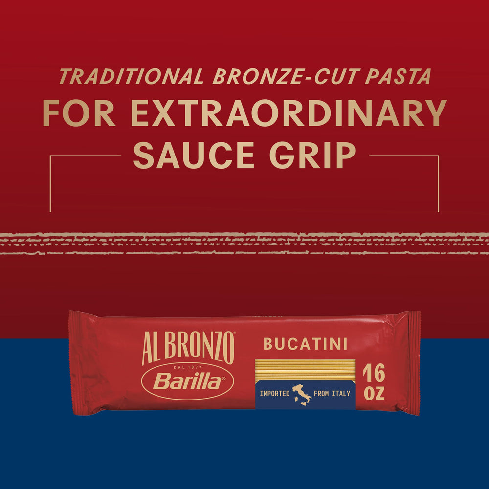 Barilla Al Bronzo Bucatini imported from Italy using premium durum wheat