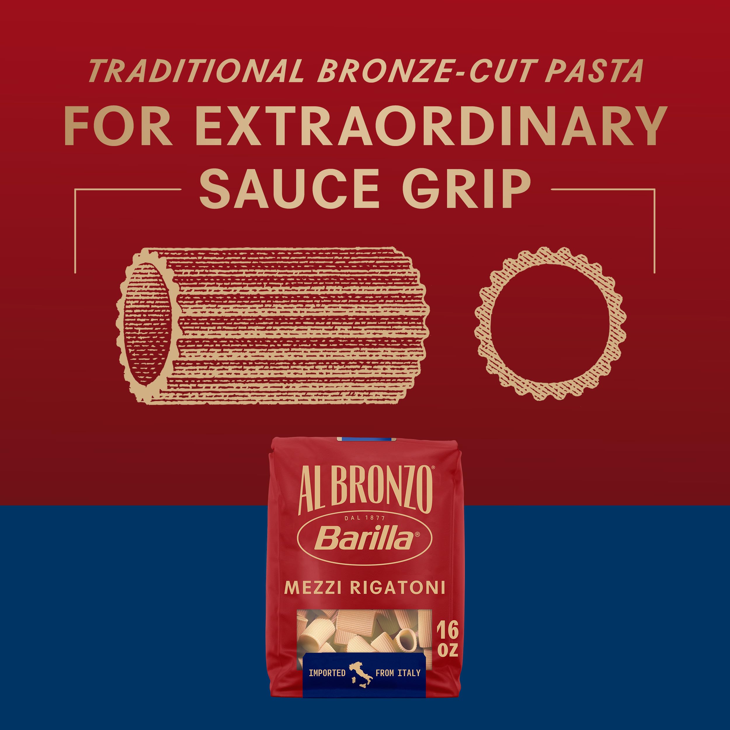 Barilla Al Bronzo Mezzi Rigatoni made from durum wheat