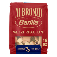 Barilla Al Bronzo Mezzi Rigatoni shows a porous surface that captures sauce beautifully