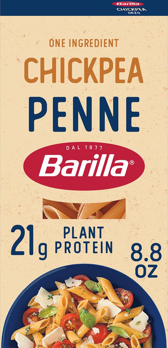 Barilla Chickpea Penne Pasta box-front showing a protein rich gluten free option for weeknights