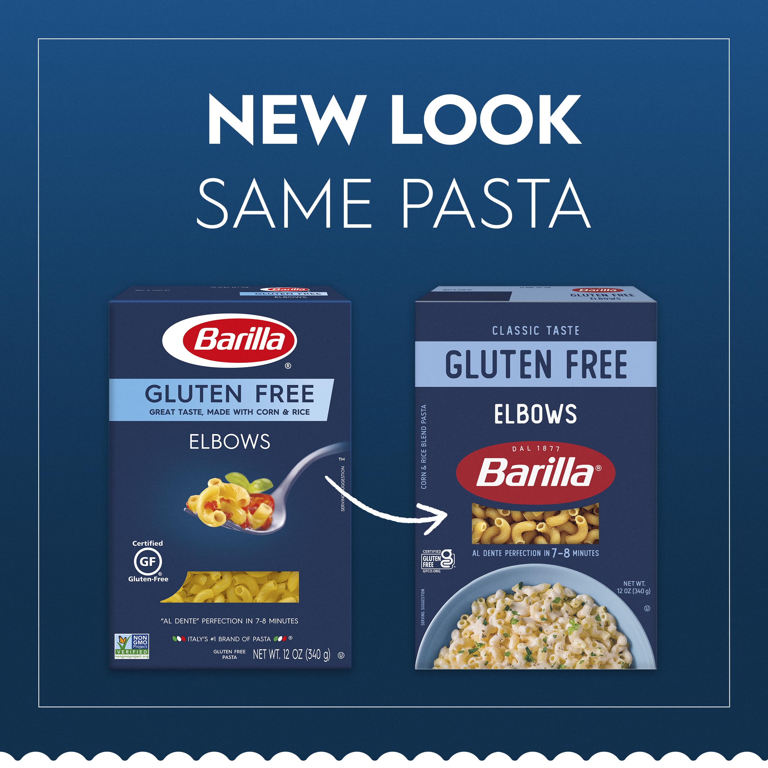 Barilla elbows pasta cooked to al dente with 7-minute timing for pleasing texture.
