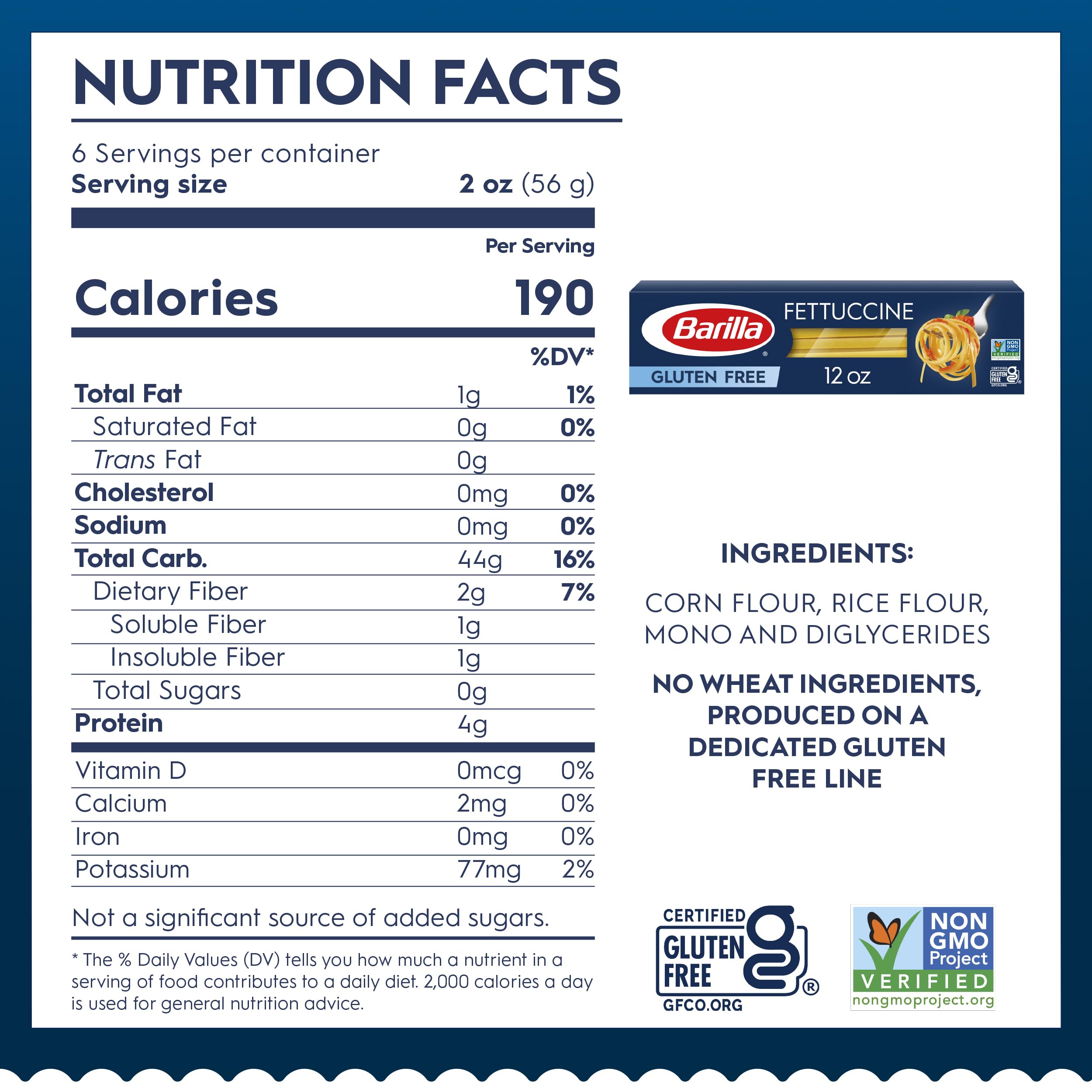 Barilla gluten-free fettucine ingredients corn and rice for gluten-free meals