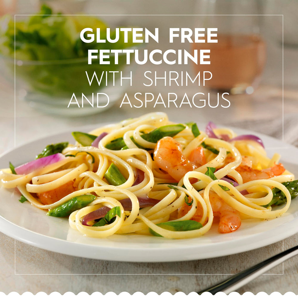 Barilla Gluten Free Fettuccine packaging highlights non-GMO and corn–rice mix