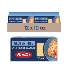 Barilla gluten free oven-ready lasagne pack showing convenient, bake-ready packaging for busy weeknights.