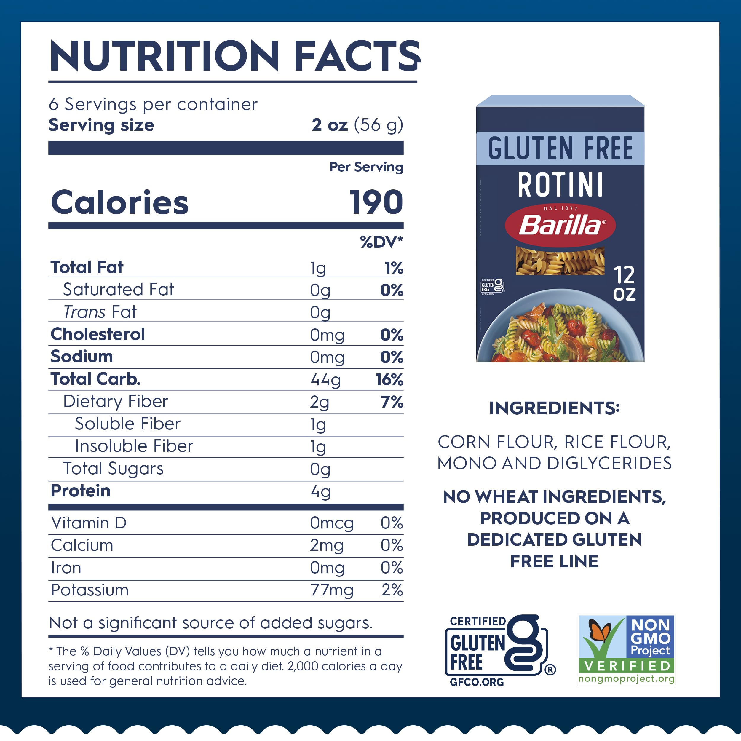 Barilla Gluten Free Rotini crafted with Non-GMO ingredients