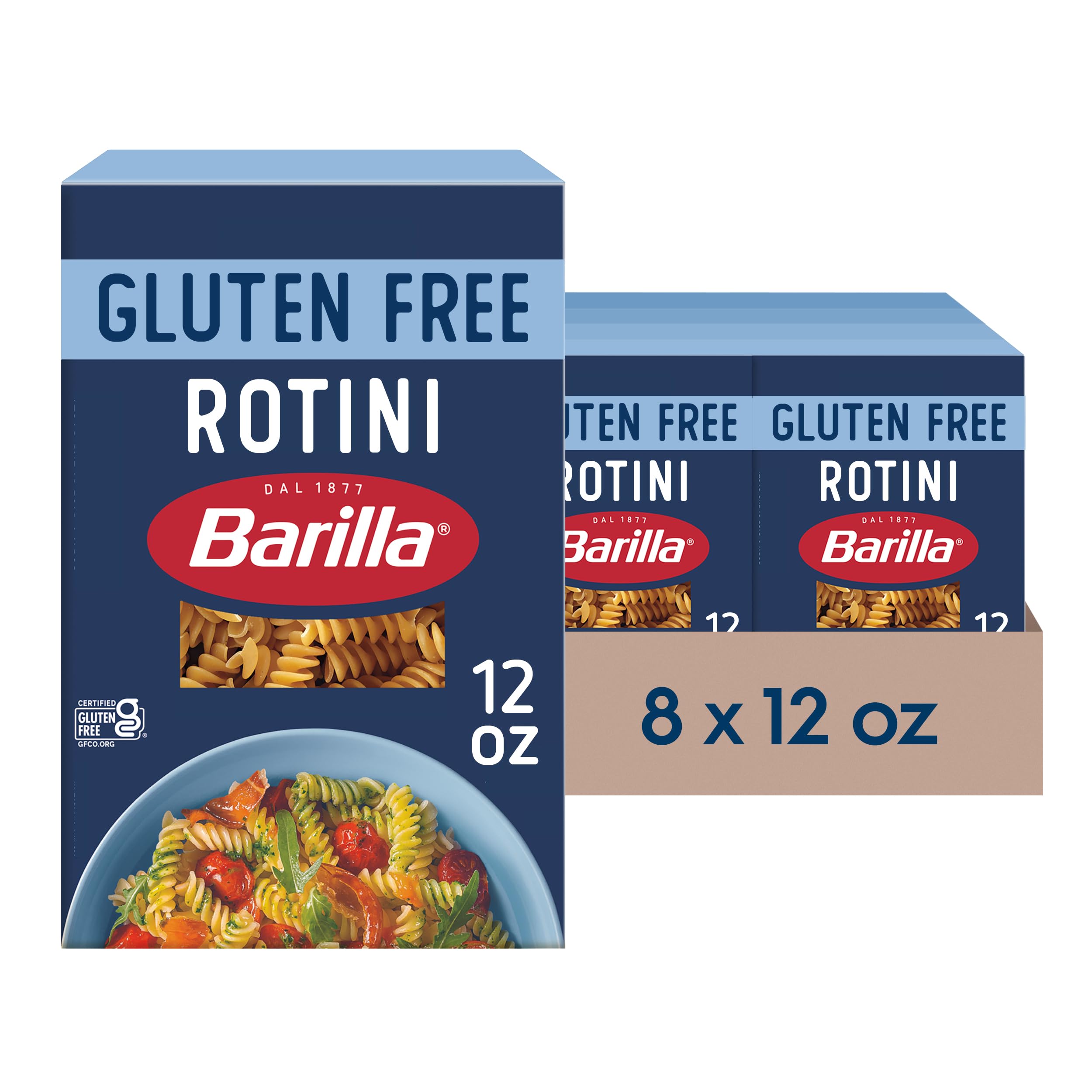 Barilla gluten free rotini pasta box, ideal for quick family meals