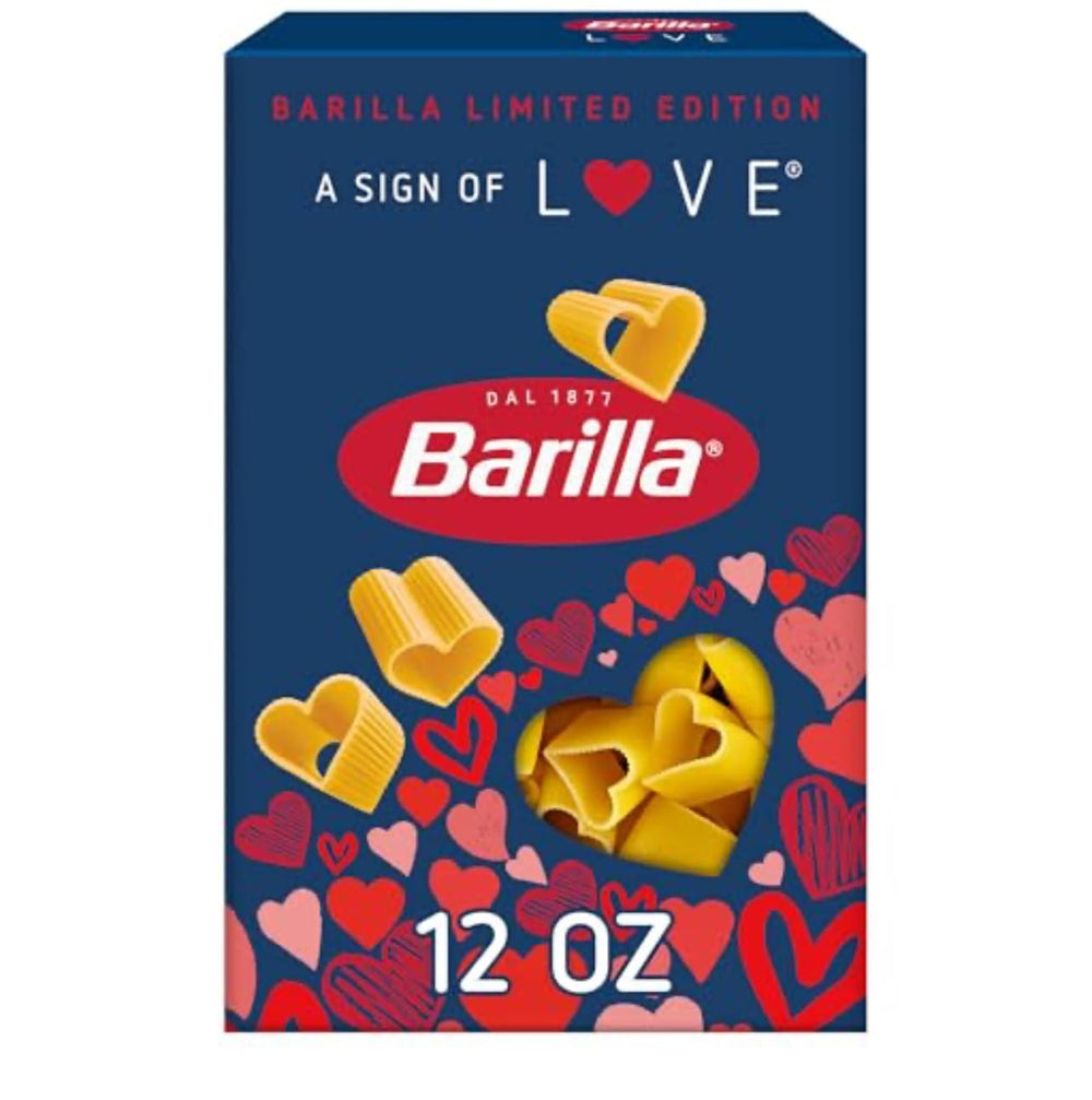 Barilla heart-shaped pasta box ready for sharing meals.
