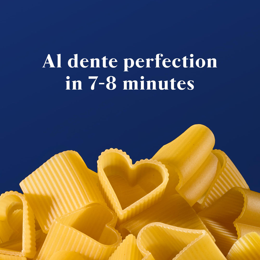 Barilla Love Pasta packaging closeup emphasizes non-GMO durum wheat semolina quality