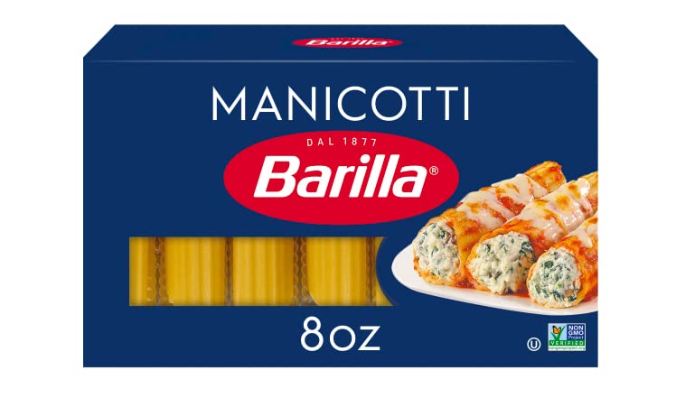 Barilla Manicotti box front shows premium durum wheat for al dente results