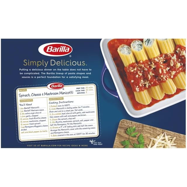 Barilla Manicotti filled and ready for oven-baking with rich fillings