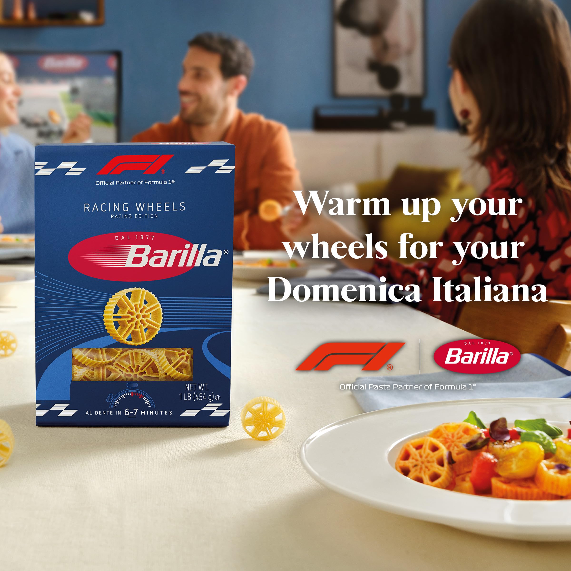 Barilla Mini Wheels paired with light tomato sauce or oil-based sauces.