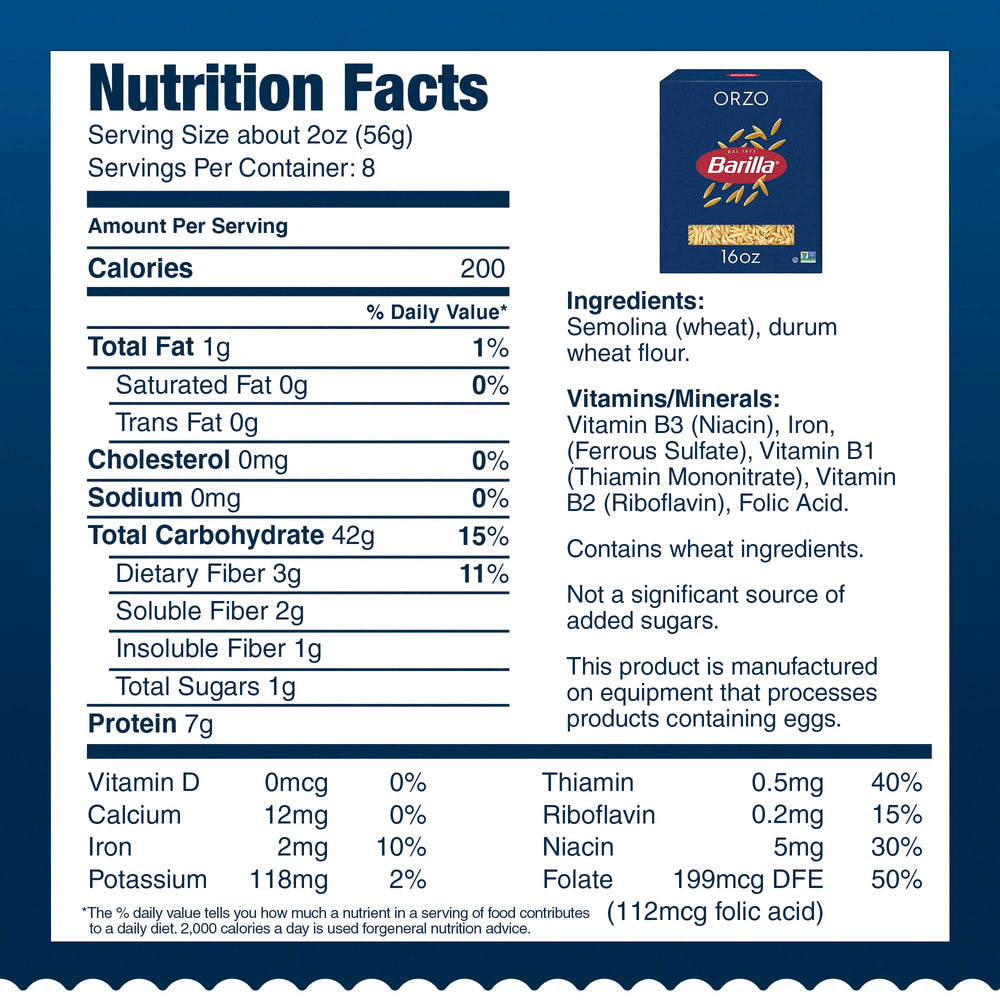 Barilla Orzo dry pasta ready for soups and quick meals in any kitchen.