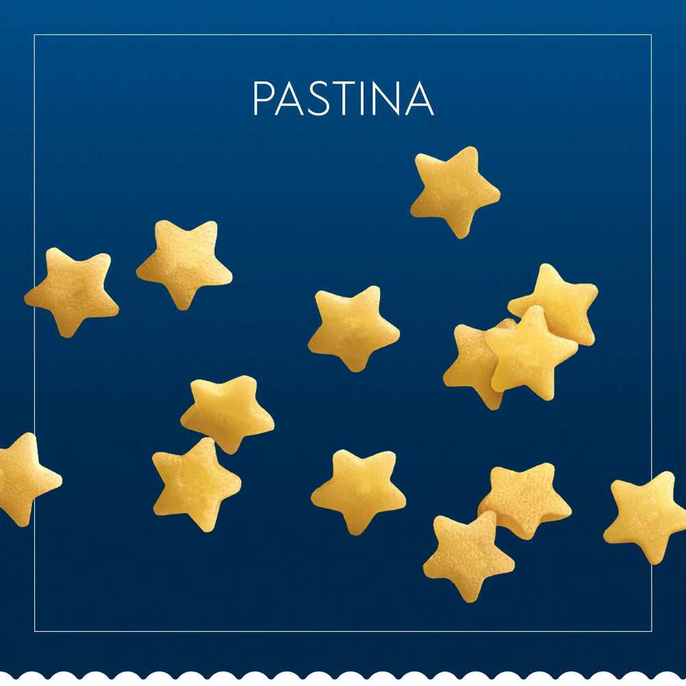 Barilla Pastina box highlighting vegetarian-friendly and allergen-free features