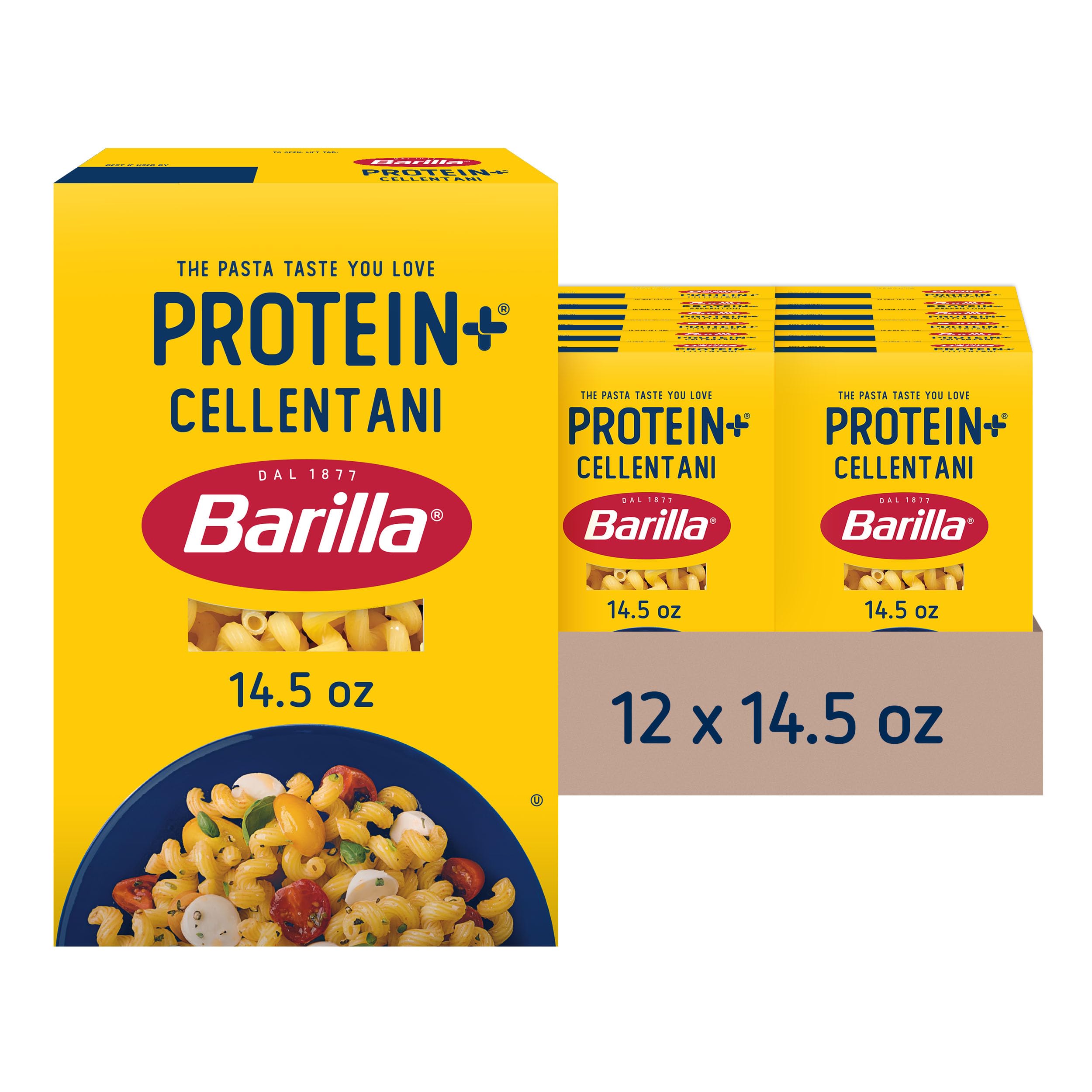 Barilla Protein+ Cellentani box on counter ready for a family meal