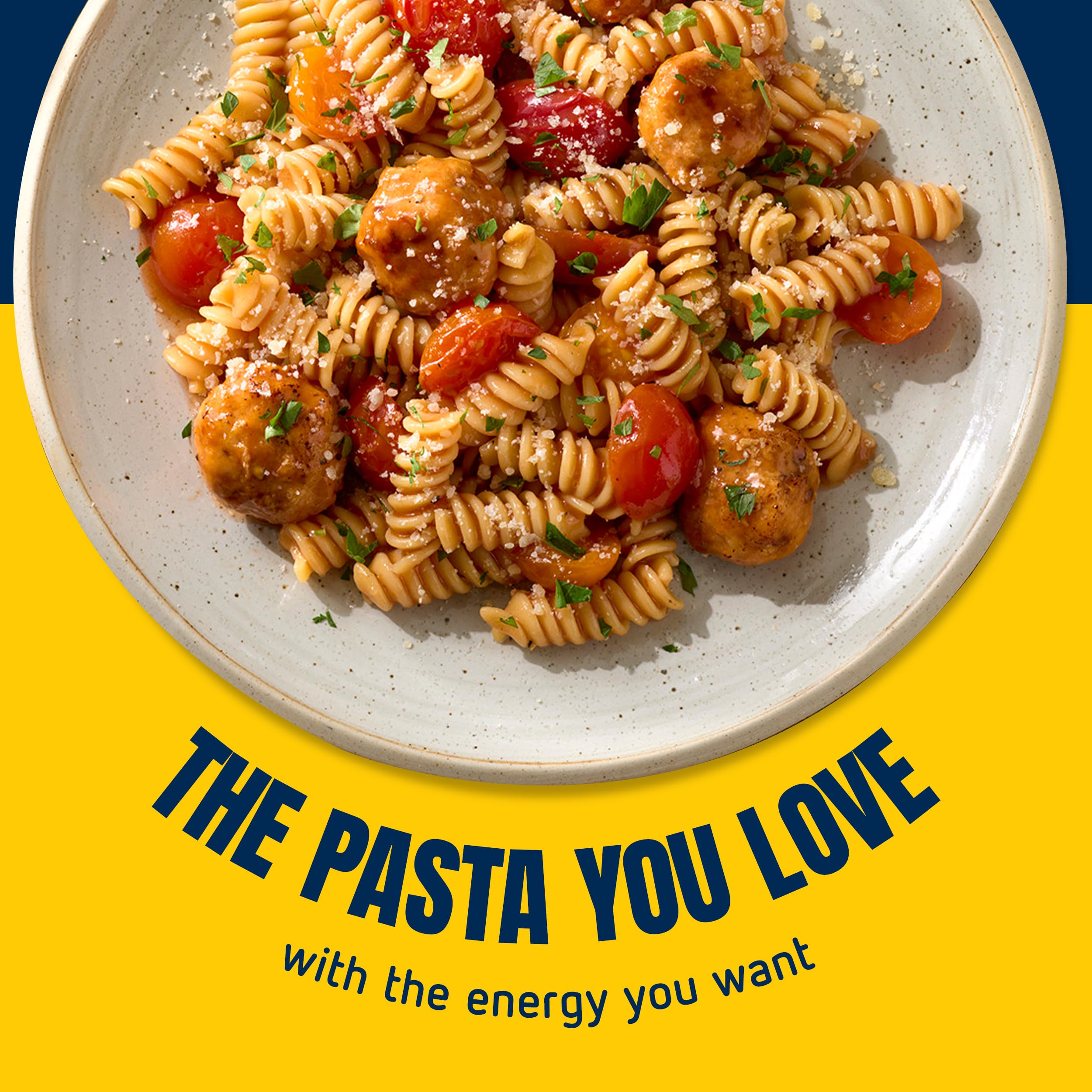 Barilla Protein+ Rotini with kosher certification and Non-GMO verification on label.