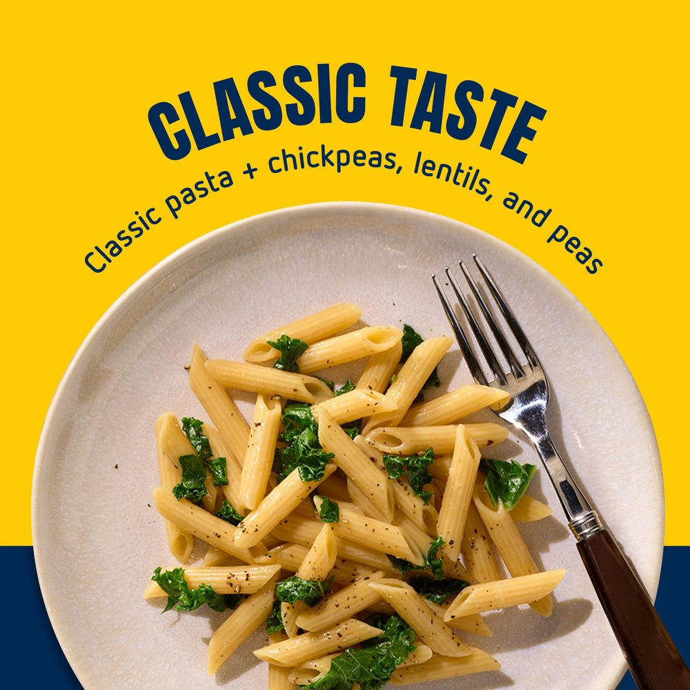Barilla Protein+ Penne ingredients label with lentils and chickpeas