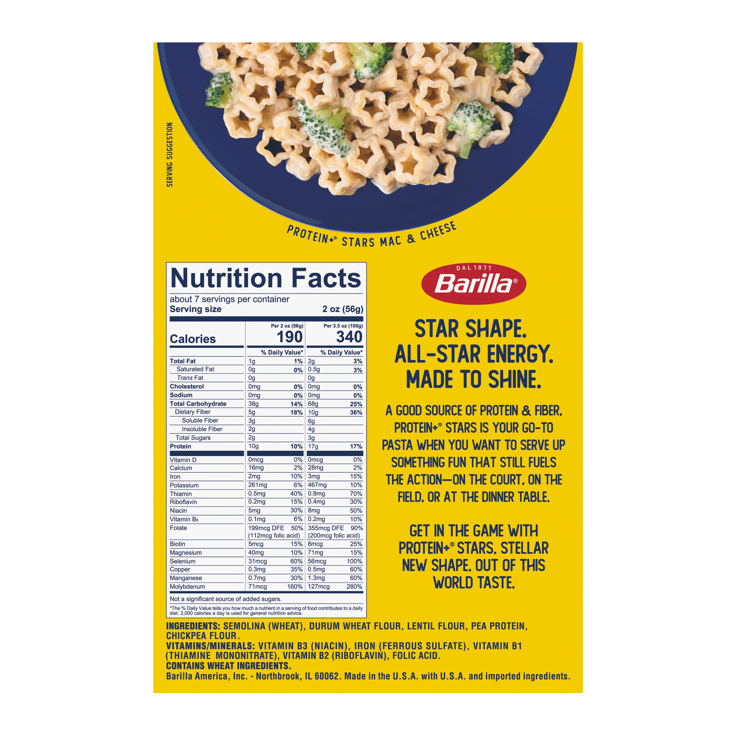 Barilla Protein+ Stars pasta on the kitchen counter signals quick, protein-packed dinners.