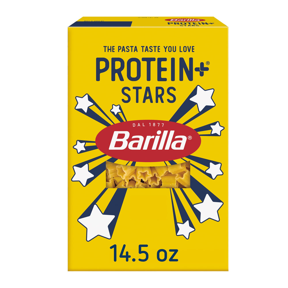 Barilla Protein+ Stars pasta pack, ideal for quick family meals.
