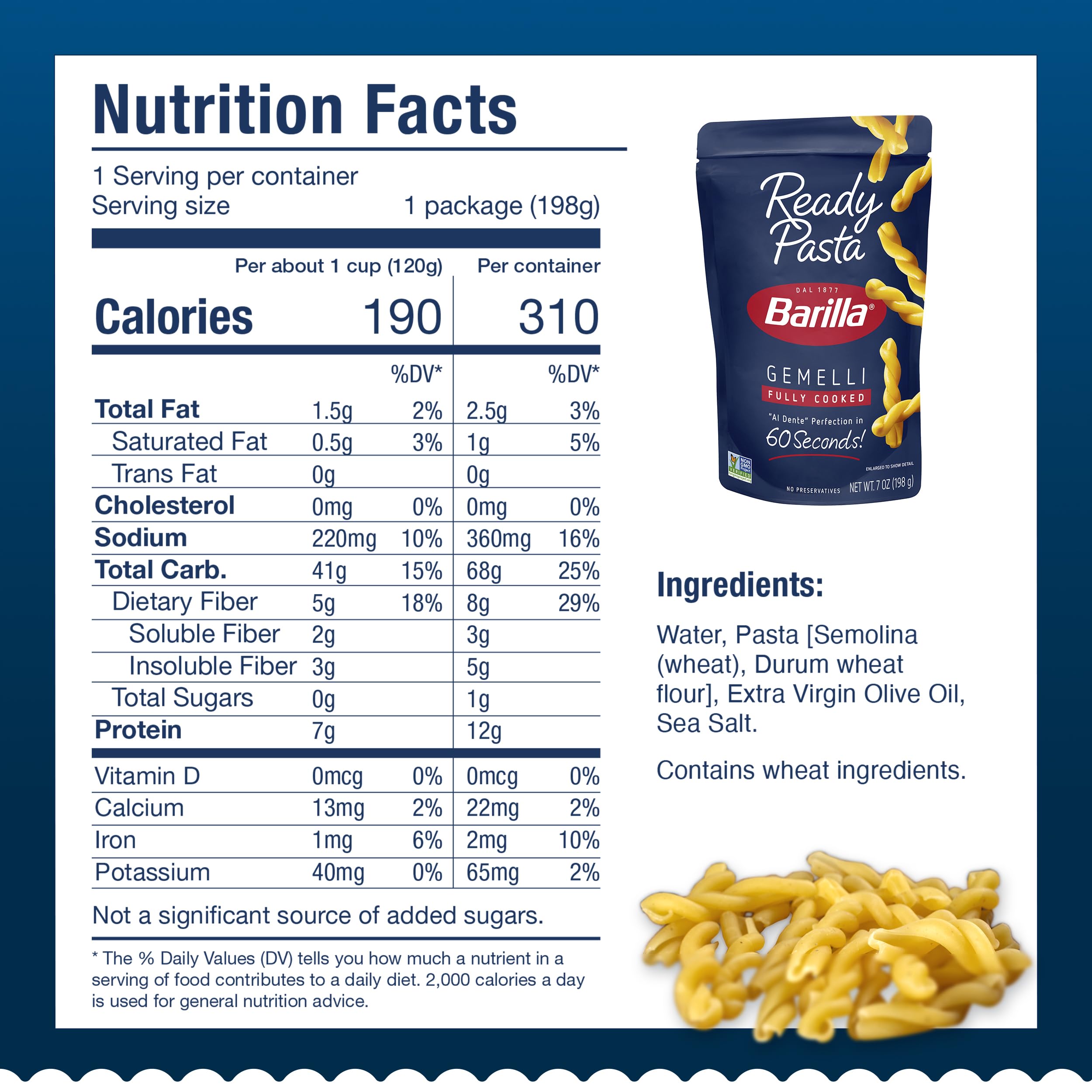 Barilla Ready Pasta Gemelli plated with sauce offers fast, comforting lunch or dinner.