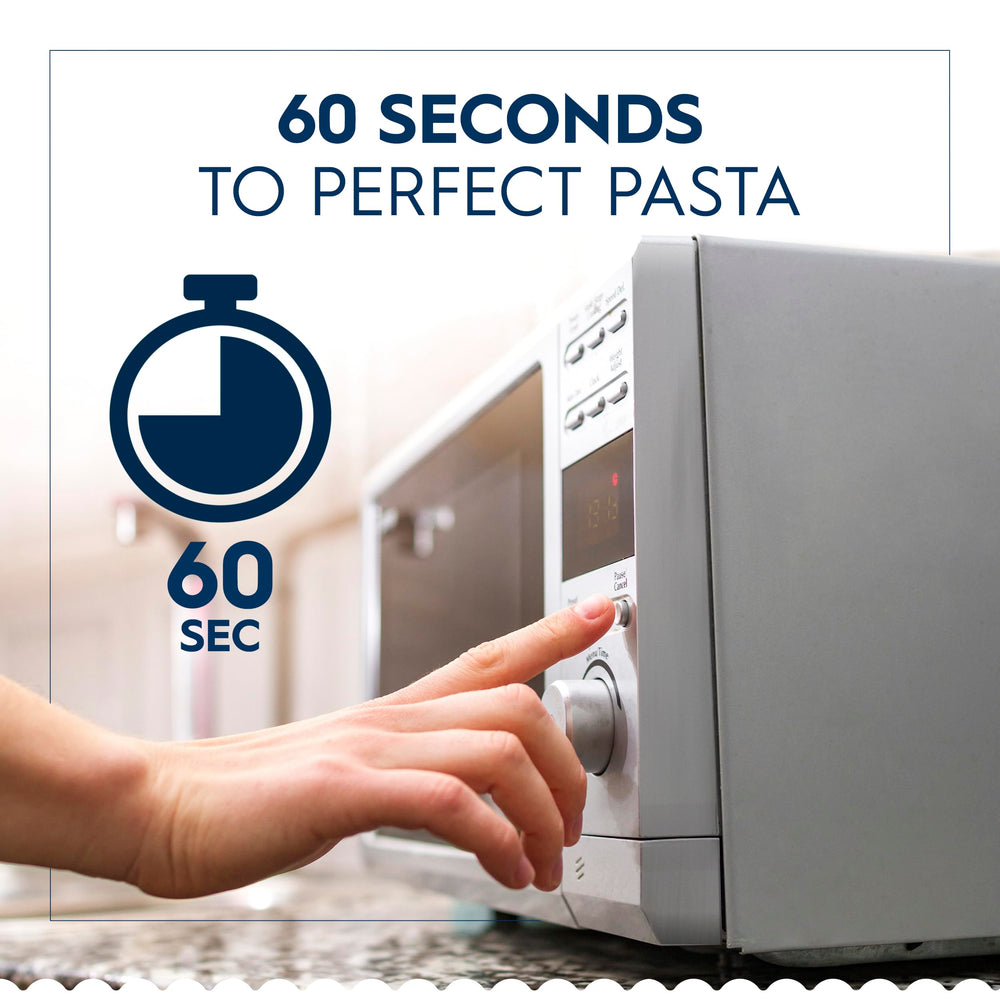 Barilla Ready Pasta being heated in the microwave for fast prep.